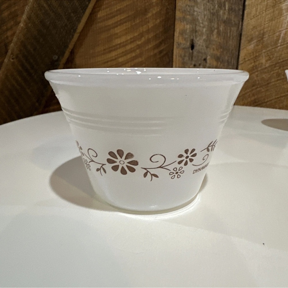 Vintage Dynaware Custard Cups Termocrisa  Brown Floral Design Set of Four (4) - Picture 2 of 9